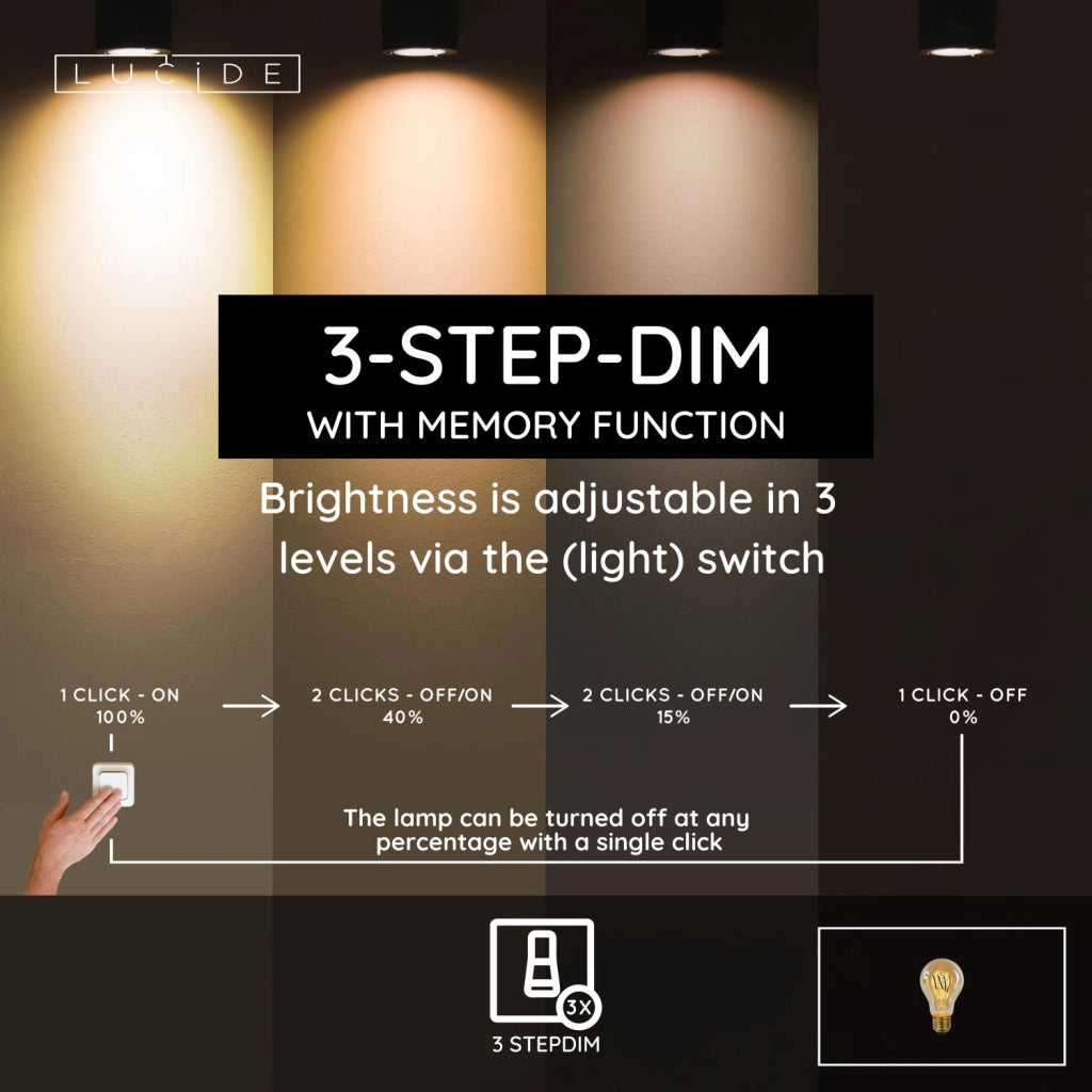 Lampadina LED filament E27 ambra sfera 4,9W Lucide