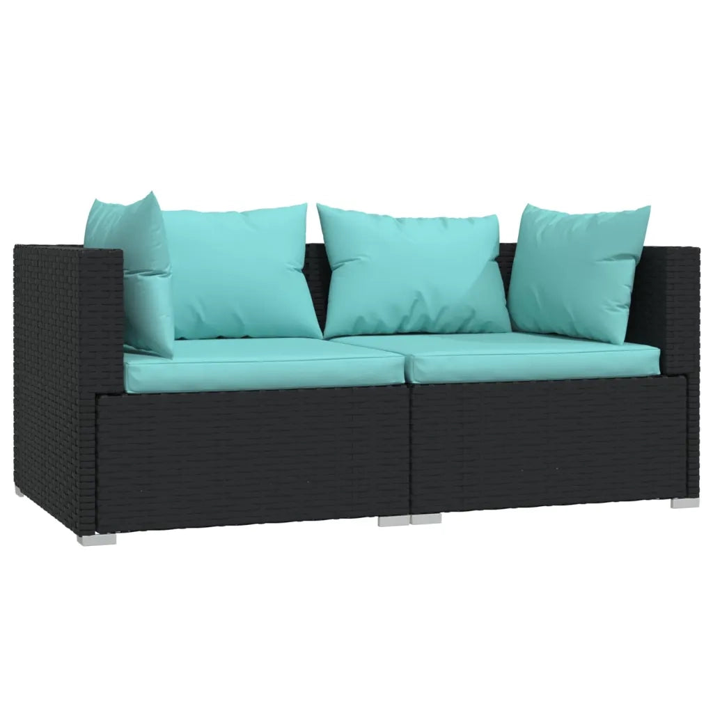 Divano a 2 Posti con Cuscini-Sofa 2 Posti con Cuscini in Polyrattan Nero