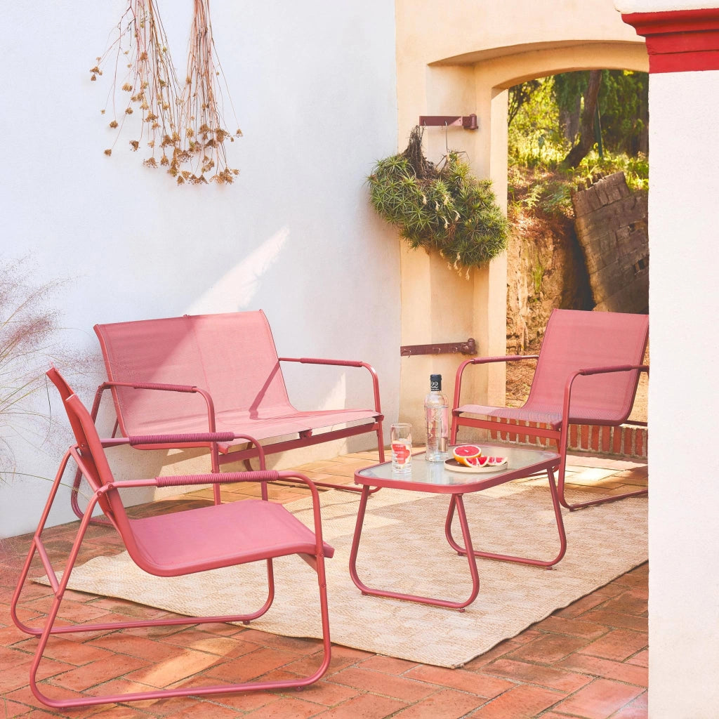 Salotto da giardino in acciaio, 4 posti, terracotta