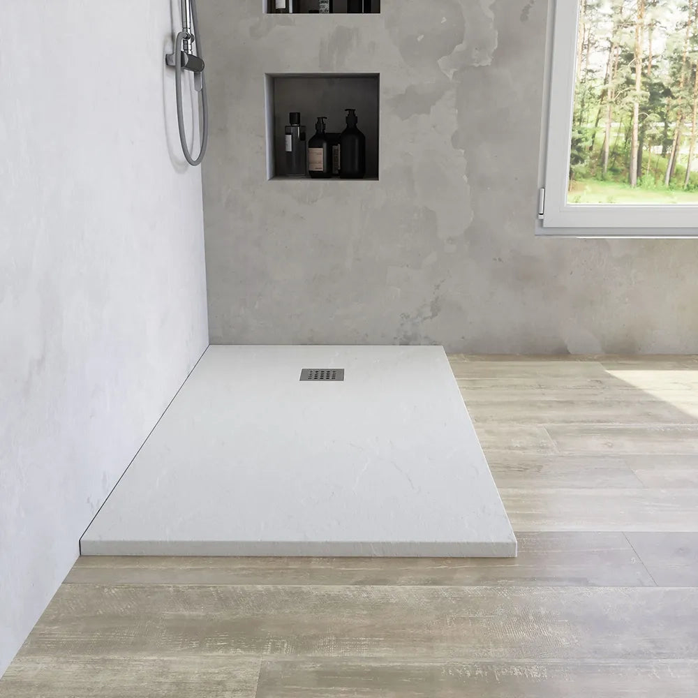 Piatto doccia rettangolare 90x170 cm in marmoresina bianco effetto pietra h3 cm | Milos