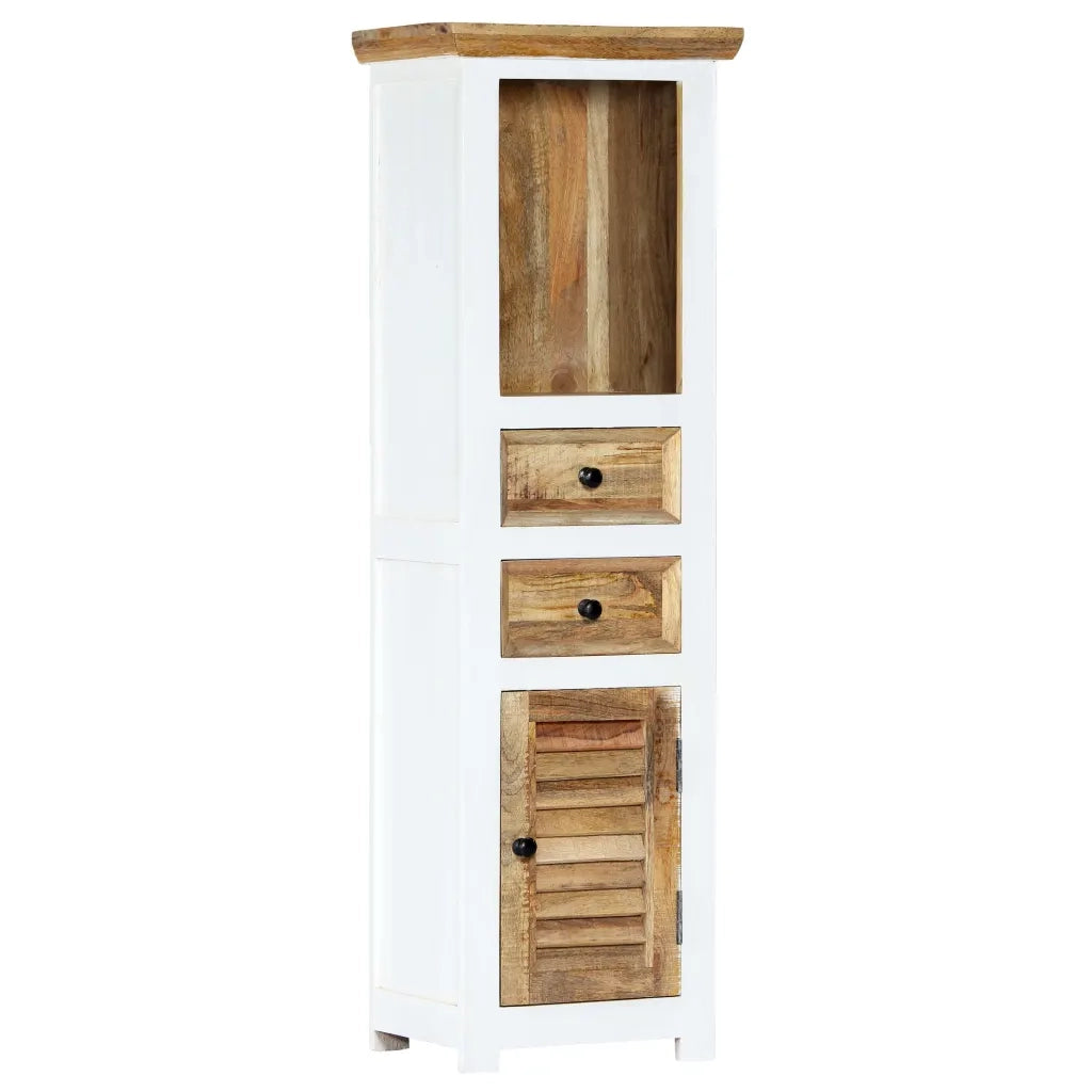 Credenza Bianca e Marrone 40x30x128 cm in Legno di Mango Grezzo 247738