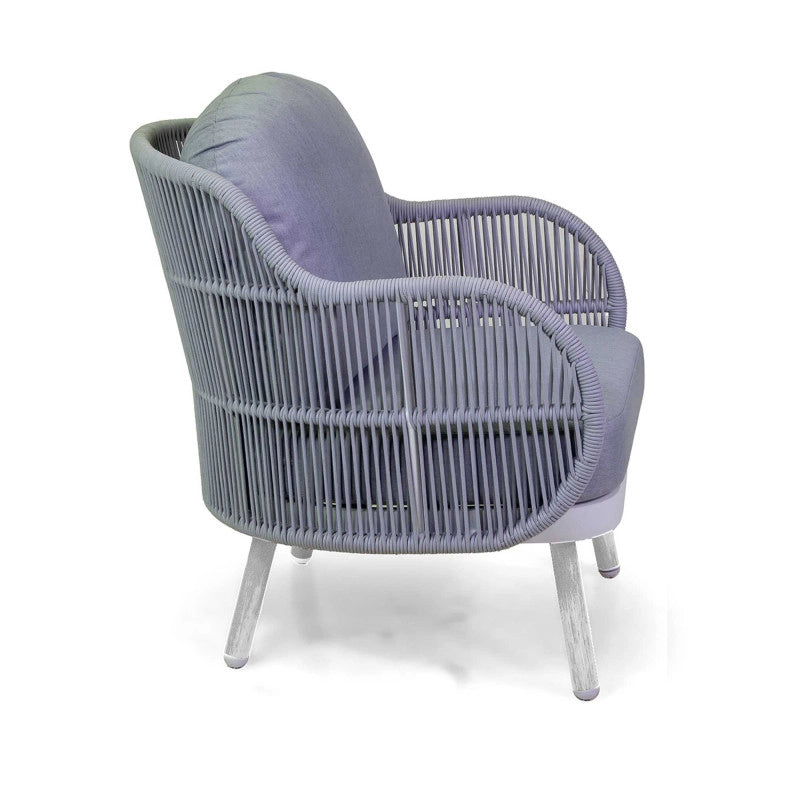 Salotto alluminio Wichita 3 posti bianco con cuscino e corda grigio chiaro