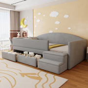LETTO imbottito 90x190 cm in velluto grigio acqua con cassetti e scale