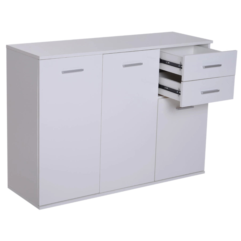 Armadietto con 3 Ante e 2 Cassetti in Legno Truciolato Bianco 106x35x76 cm