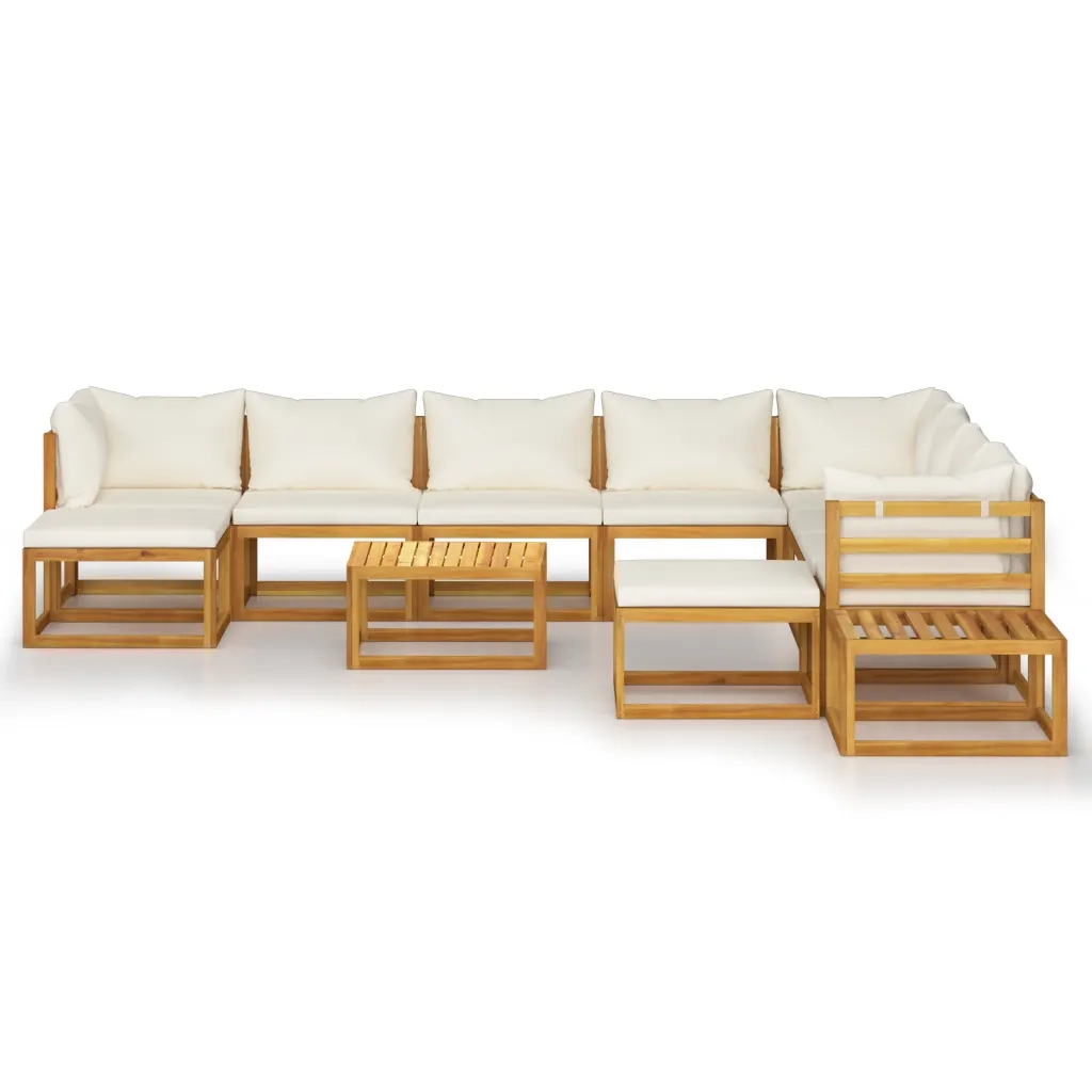 Set Divani da Giardino 12 pz con Cuscini Crema in Legno Acacia