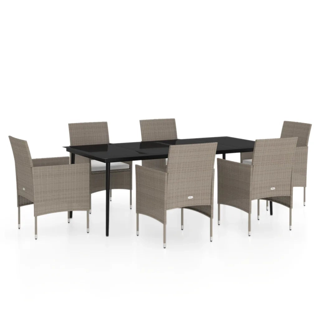 Set da Pranzo da Giardino 7 pz con Cuscini Beige e Nero 3099321