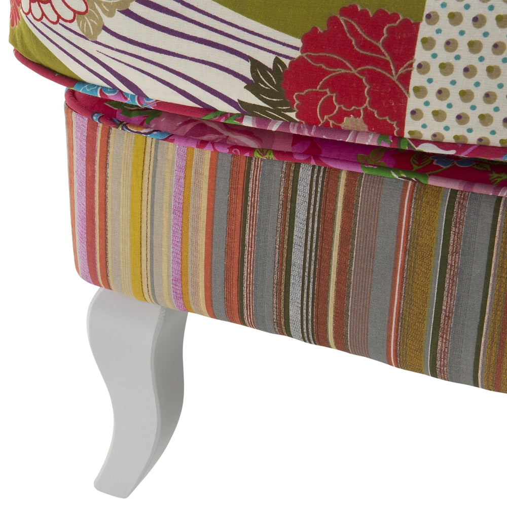 Poltrona Wingback Poltrona Patchwork Tessuto Multicolore base rosa Gambe in Legno capitonné