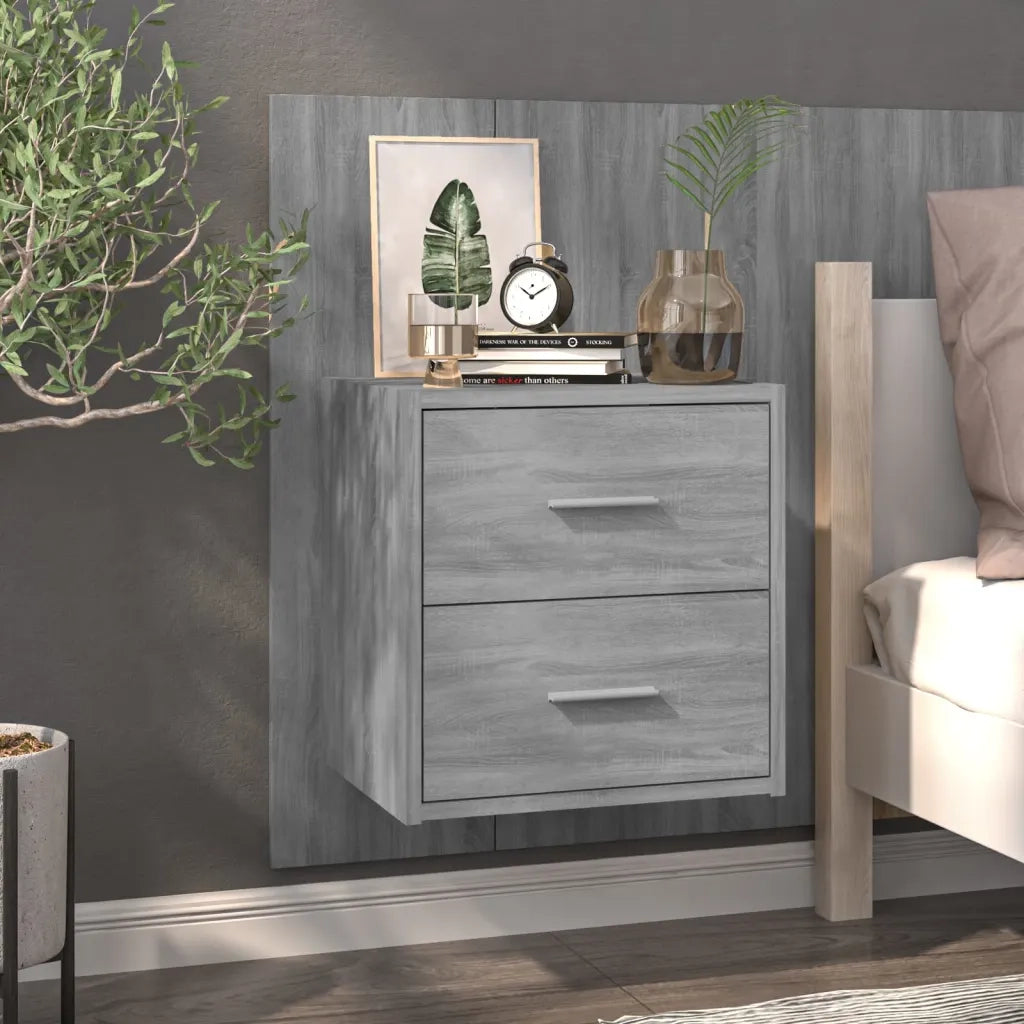 Set di 2 Comodini | Armadio da Notte | Mobiletto da notte a Muro Grigio Sonoma