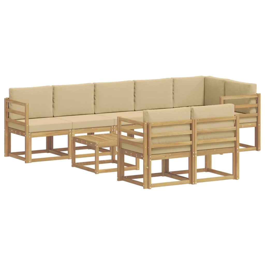 Set di divani da esterno 9 pz Bianco e Beige Poliestere 3387827