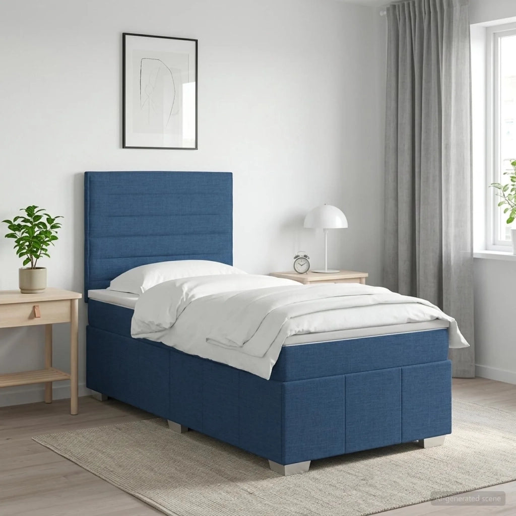 Letto Box Spring LED con Materasso Blu 90 x 200 cm Tessuto 3455513