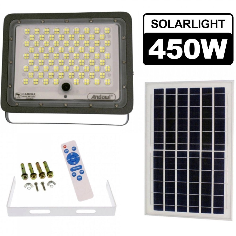 Trade Shop - Lampada Stradale 450w Led Con Pannello Solare Proiettore Ip Camera Wifi Q-sx77 -
