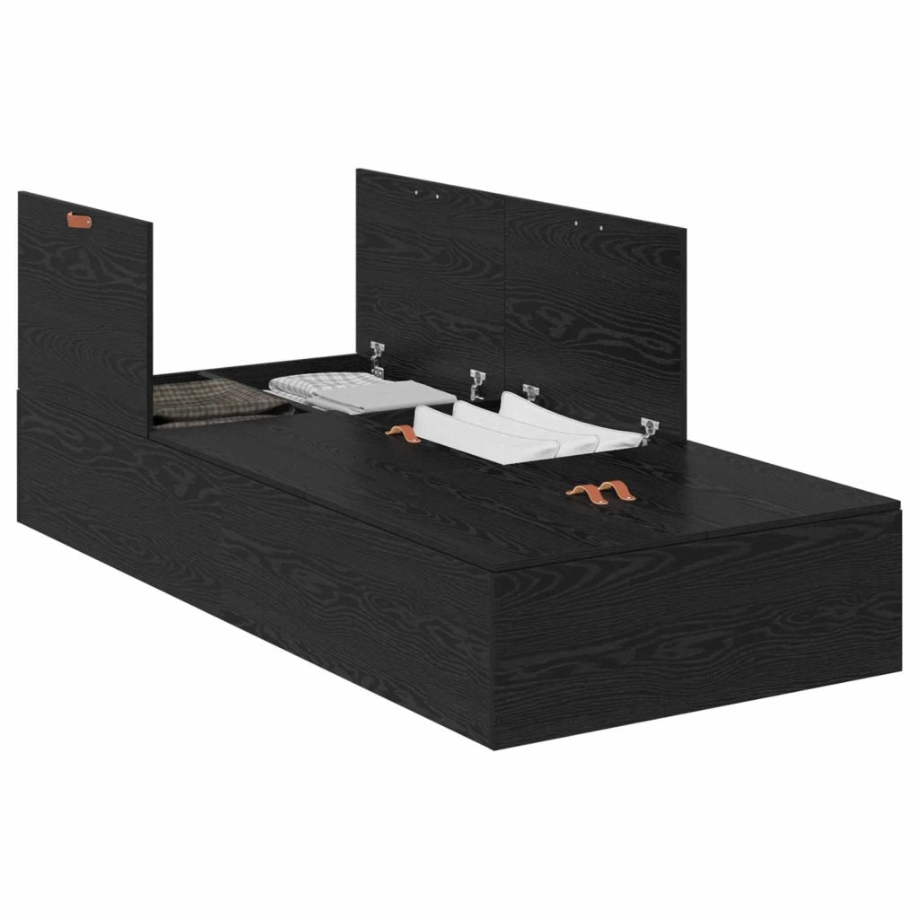 Struttura letto con contenitore-Giroletto con contenitore Rovere Nero 100 x 200 cm