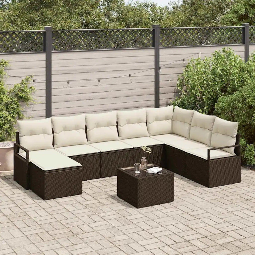 Set di divani con cuscino 9 pcs Marrone polyrattan