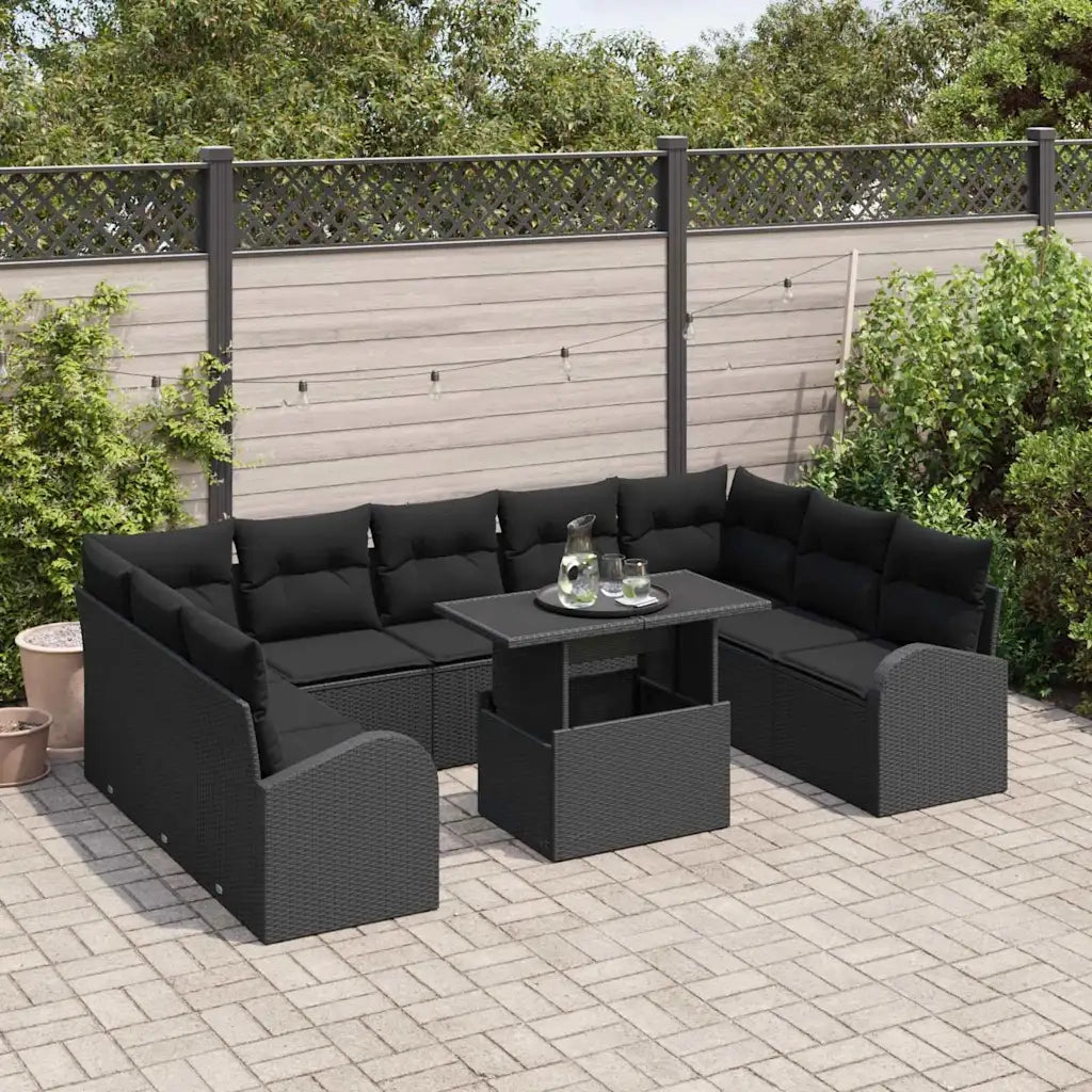 Set Divano da Giardino con archiviazione 10 pcs Nero polyrattan 3348709