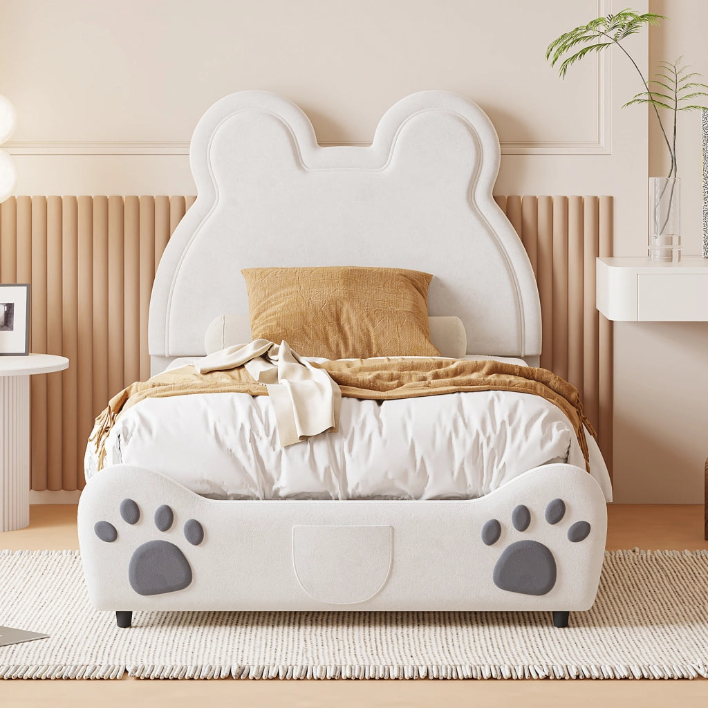 LETTO imbottito a forma di orso 90x200 cm bianco