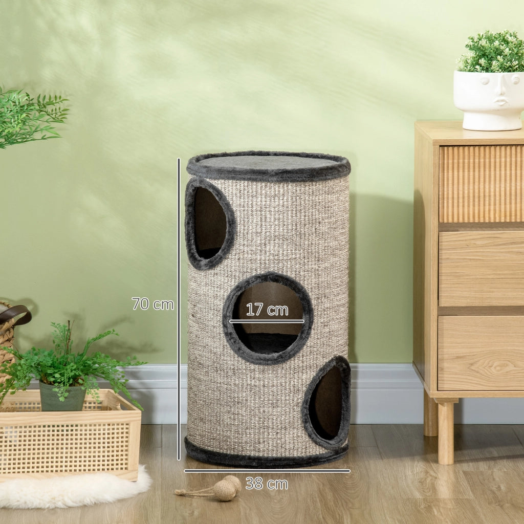Tiragraffi a torre con 3 livelli e superficie in sisal ¨C Minimal ¨C Grigio 38x38x70 cm