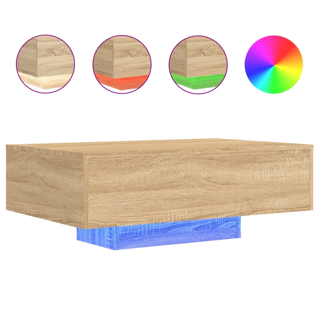 Tavolino da Soggiorno-Tavolino da Salotto con Luci LED Rovere Sonoma 85x55x31 cm