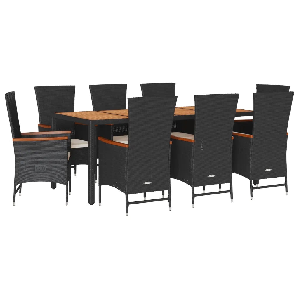 Set da Pranzo da Giardino 9 pz con Cuscini Nero in Polyrattan 3277516