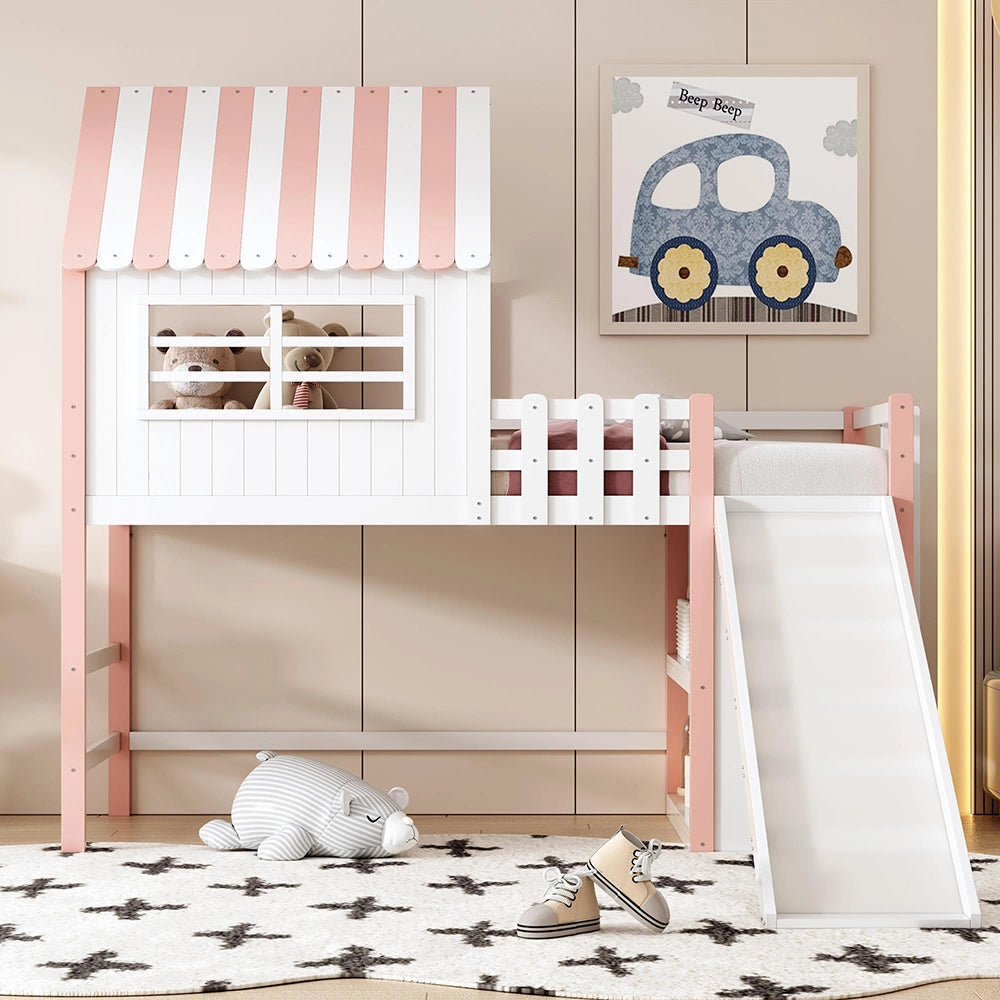 Letto bambini - Xylo - 90x200 cm con scivolo rosa