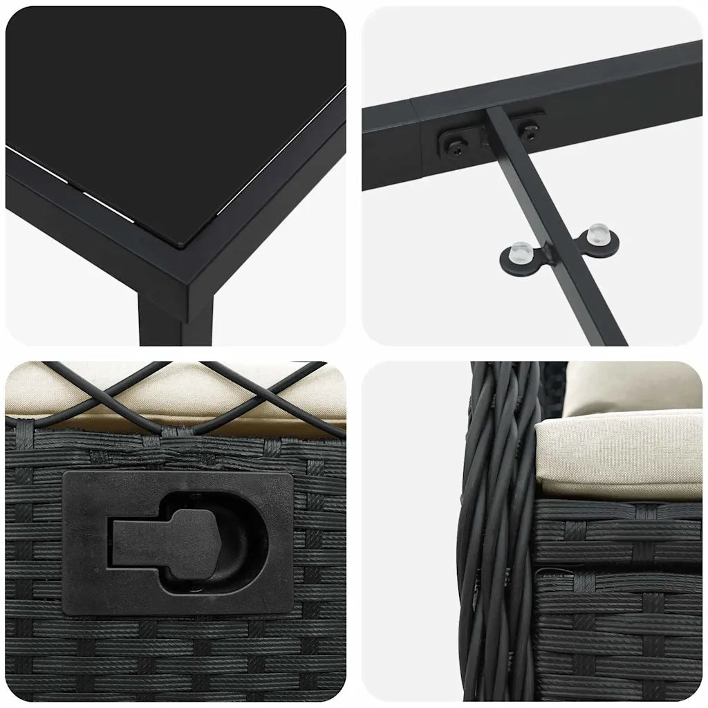Set da Pranzo per Giardino 5 pcs Nero polyrattan 3380983