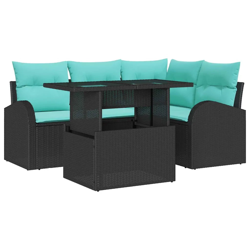 Set Divano da Giardino con cuscino 5 pcs Nero Poly Rattan 3357379