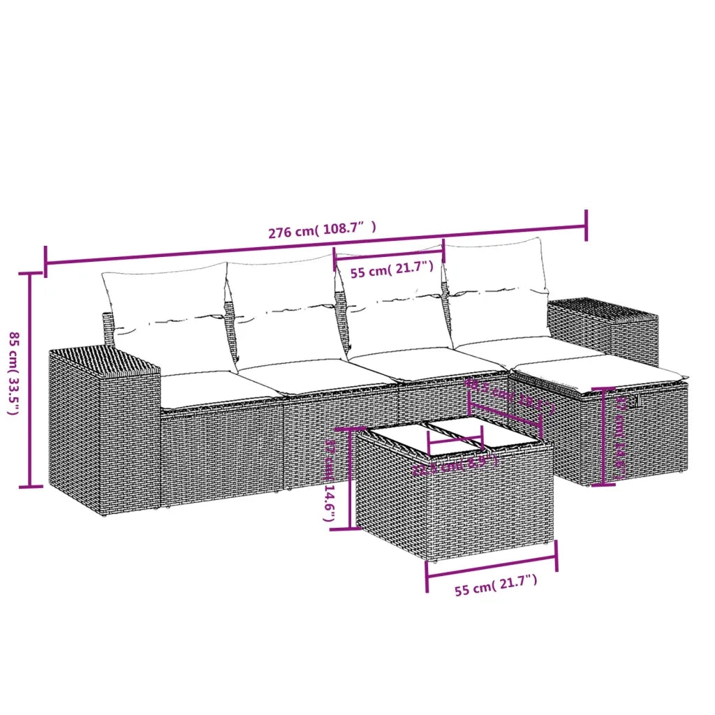 Set Divano da Giardino 6 pz con Cuscini Grigio in Polyrattan 3264406