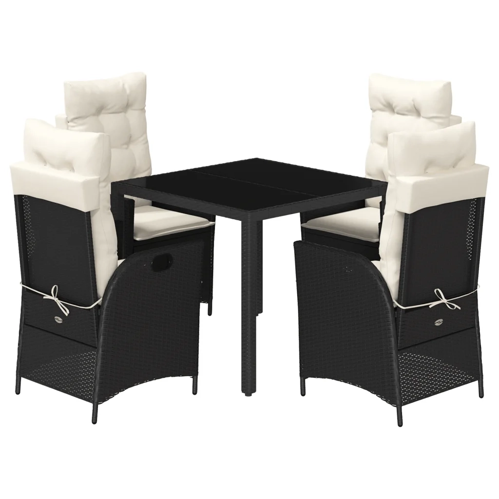 Set da Pranzo da Giardino 5 pz Nero con Cuscini in Polyrattan 3213059
