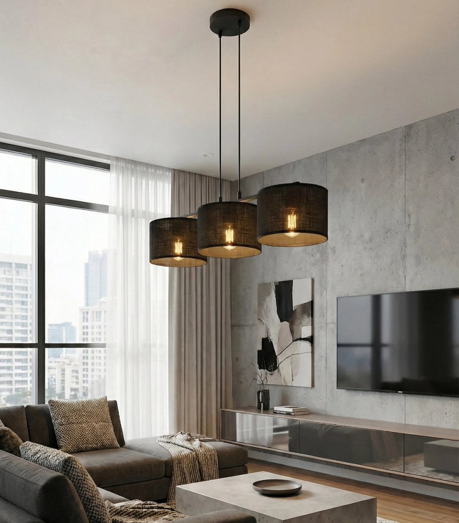 Lampada a sospensione ECO nera 3xE27 cilindrica Emibig