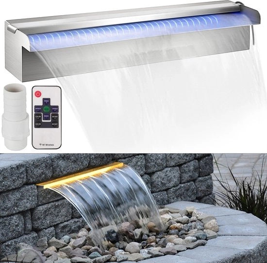 Fontana - Cascata - Laghetto Fontana - 11 x 45 x 8 CM - Con Luce LED - Inclusa Comandi Remoto - Resistente a Cloro e Acqua Salata