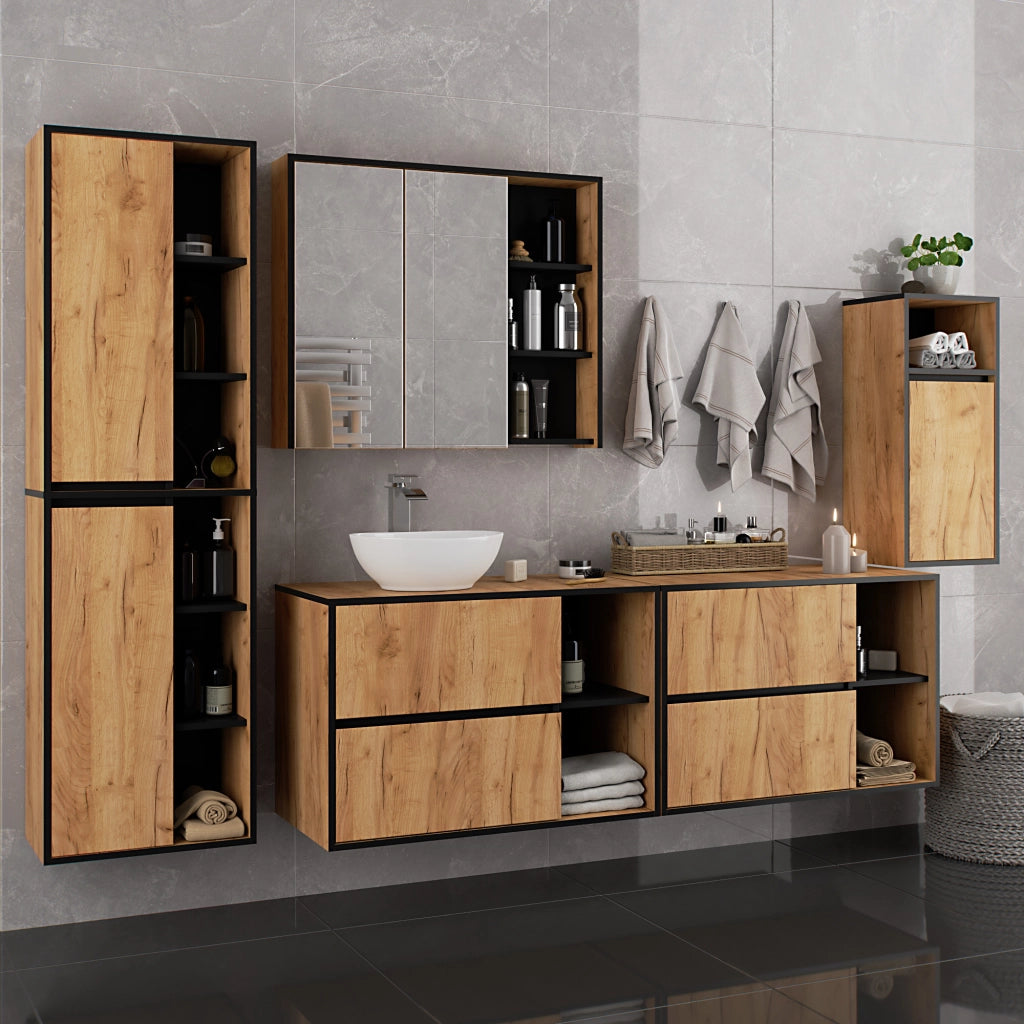 Mobile bagno sospeso VAMI Rovere Craft, Nero 35 cm 1 anta 35x30x80 cm