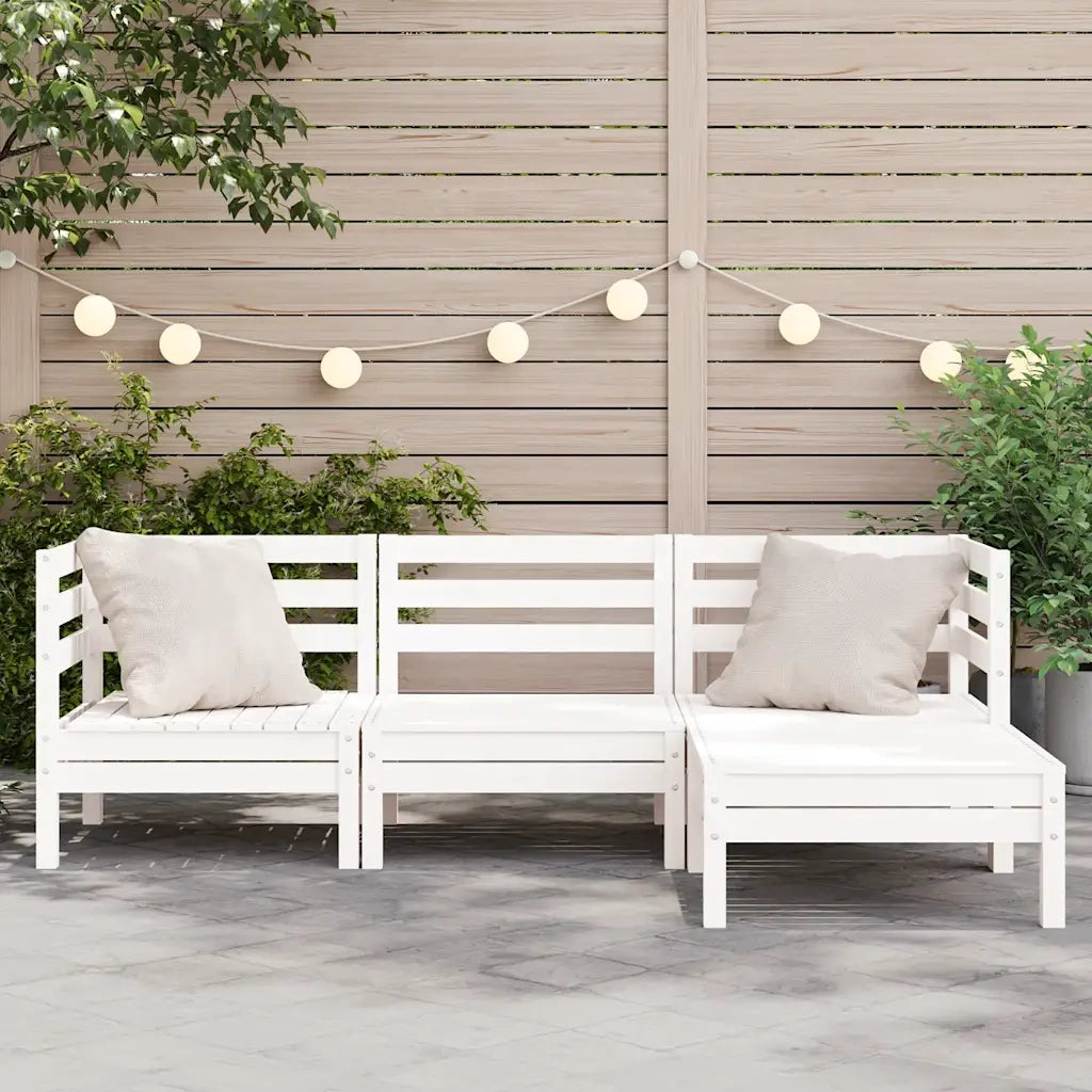 Divano da Giardino 3 Posti con Poggiapiedi-Sofa da Giardino-Divano da esterno Bianco Massello Pino