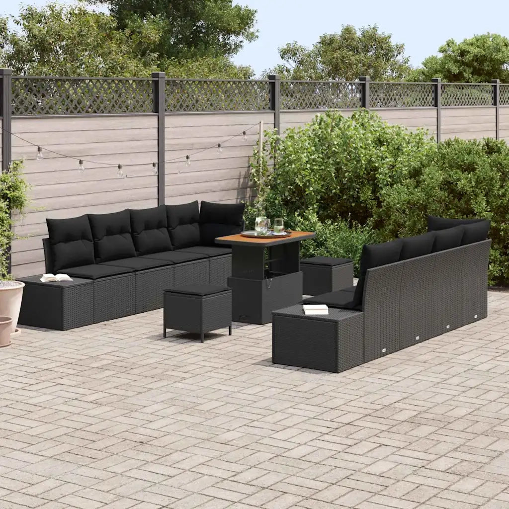 Set Divano da Giardino con cuscino 11 pcs Nero polyrattan 3362759