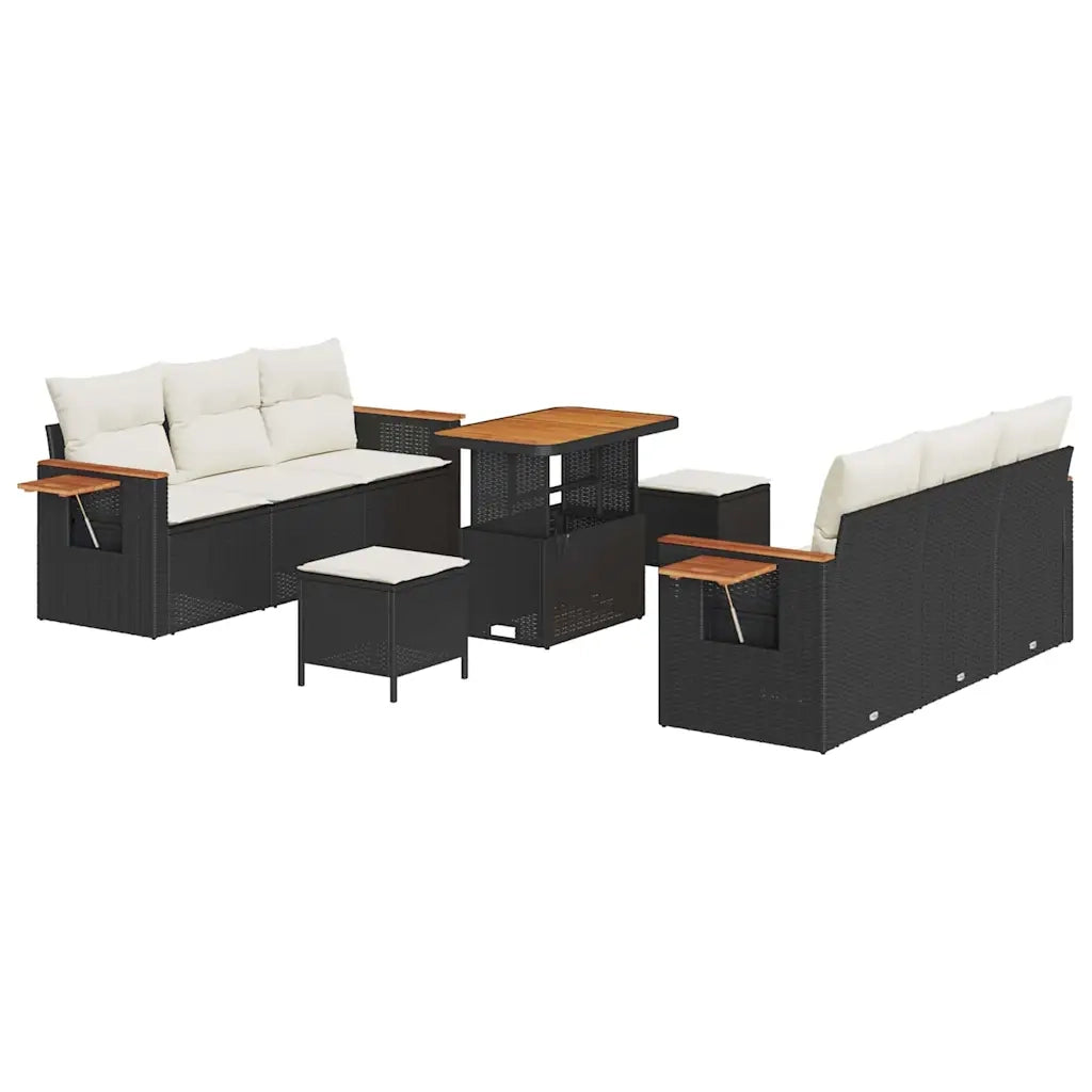 Set Divano da Giardino con cuscino 9 pcs Nero e Crema