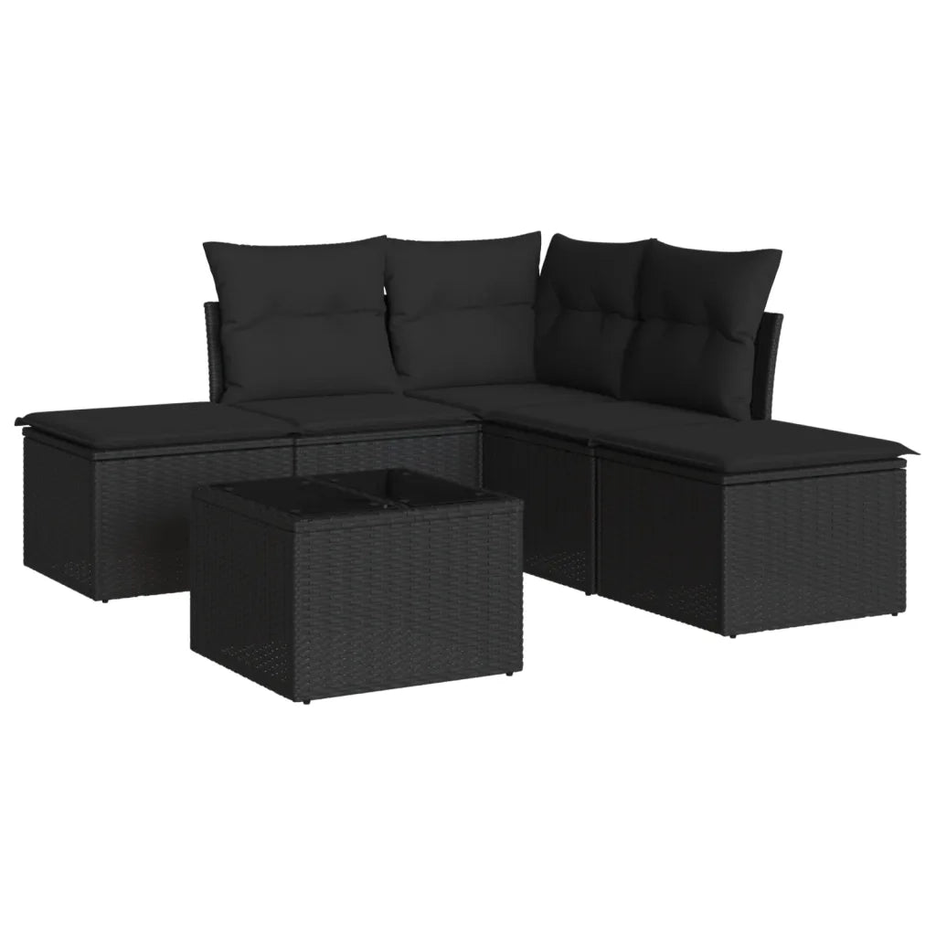 Set Divano da Giardino 6 pz con Cuscini Nero in Polyrattan