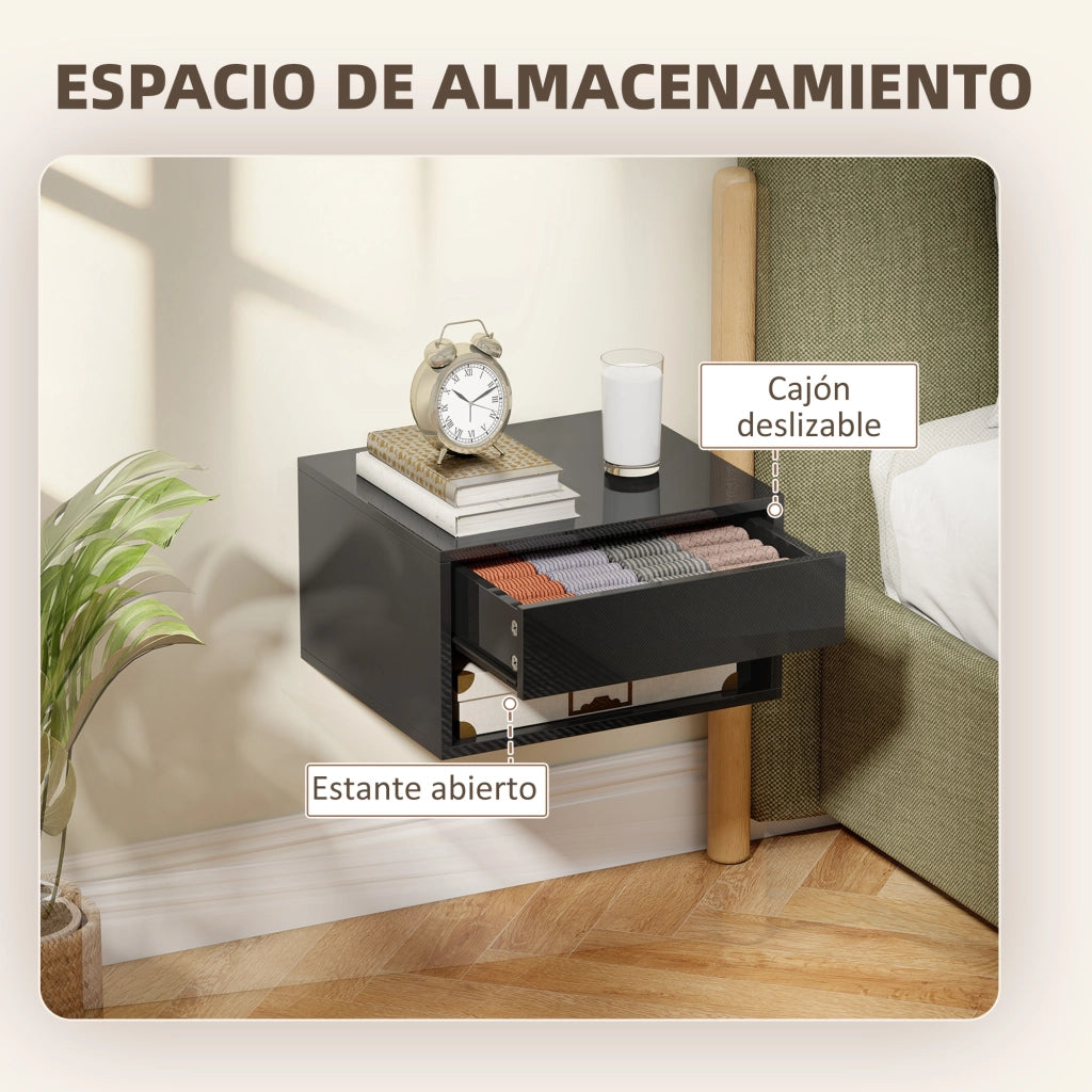 Comodino con cassetto ¨C Zephmum ¨C 37x32x21 cm Nero Lucido