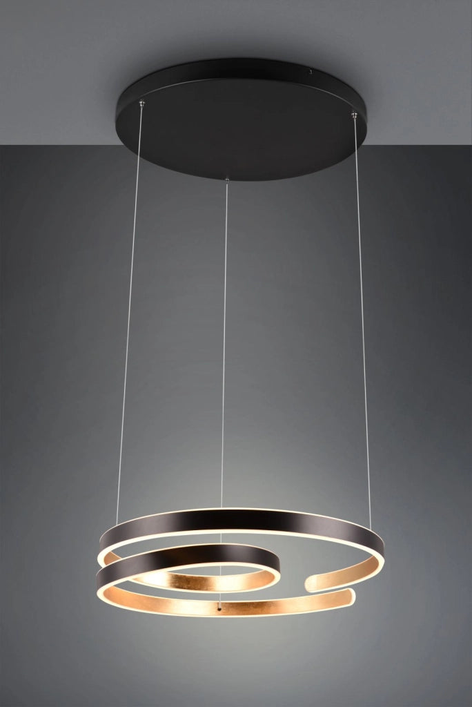 MARNIE SOSPENSIONE LED 68W 8000lm, 3000K METALLO NERO E ORO A SPIRALE DIMMERABILE CON INTERRUTTORE D. 65CM