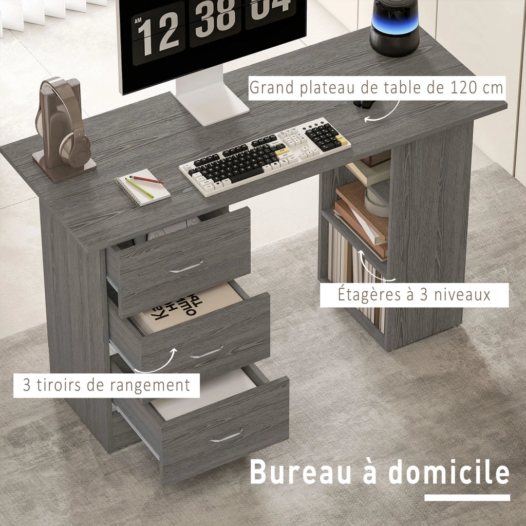 Scrivania per computer con cassetti e ripiani ¨C Minimal ¨C Grigio 120x49x72 cm