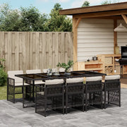 Set da Pranzo da Giardino 9 pz con Cuscini Nero in Polyrattan 3210918