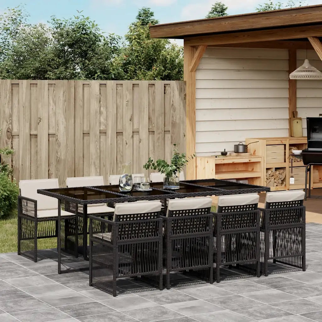 Set da Pranzo da Giardino 9 pz con Cuscini Nero in Polyrattan 3210918