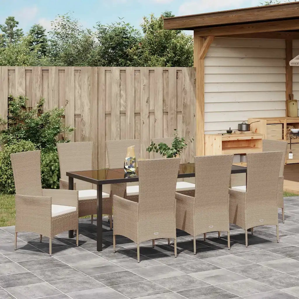 Set da Pranzo per Giardino con cuscino 9 pcs Beige polyrattan 3379463