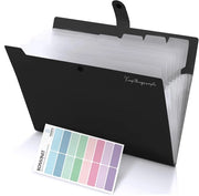 Documentenmap A4 a vassmap documentenorganizer map con 8 vass con etichette a colori grande capacità documentenmap per la scuola, nera