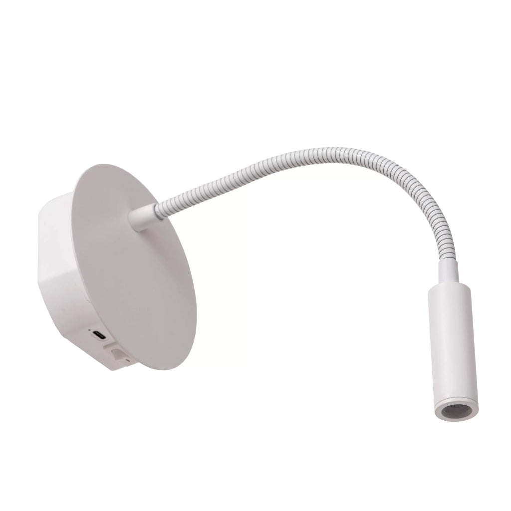 Applique bianca braccio flessibile lettura LED 2W USB Lucide