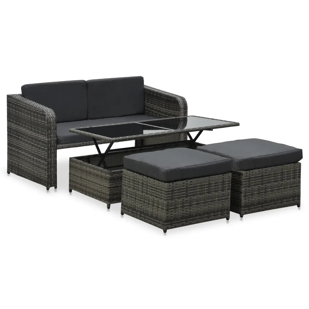 Set Divani da Giardino 4 pz con Cuscini in Polyrattan Antracite 48196
