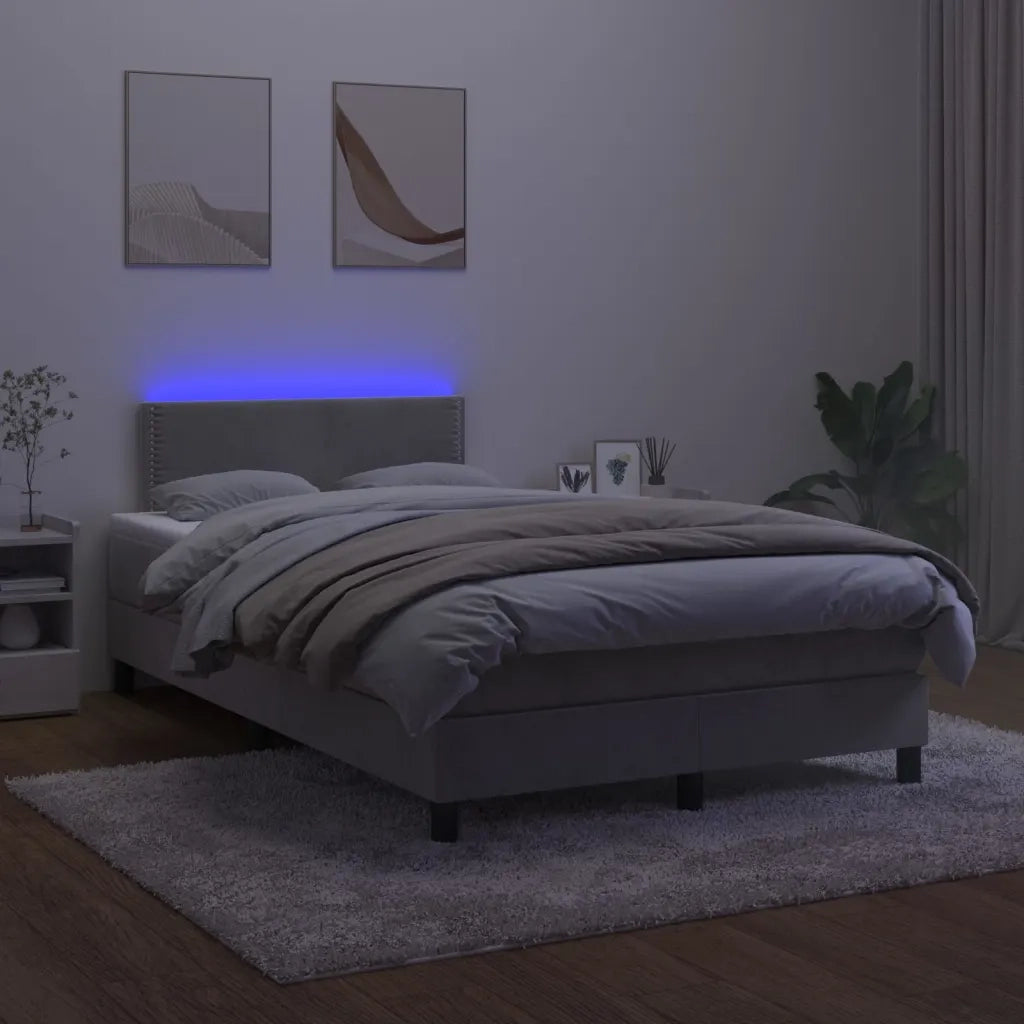 Letto a Molle con Materasso e LED Grigio Chiaro 120x200 cm Velluto