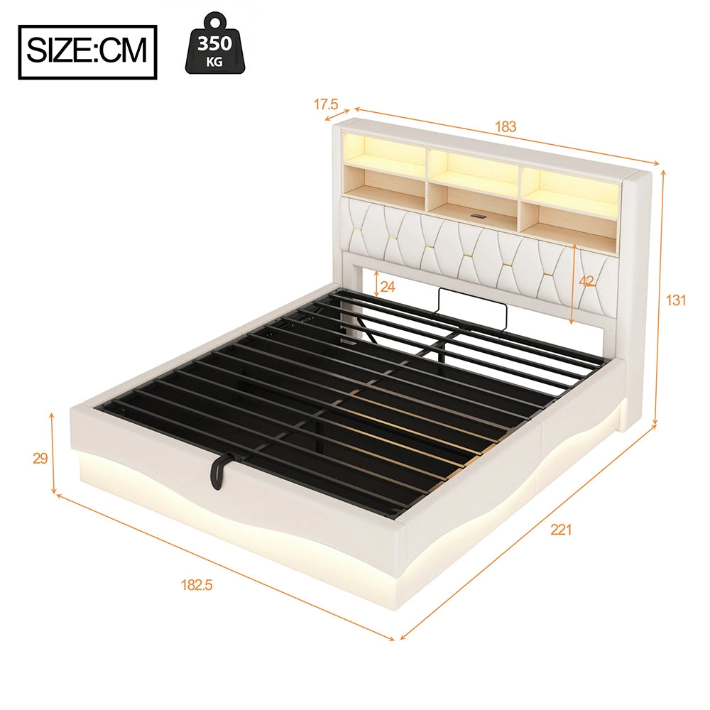 Letto-Xylo-180x200 cm-LED app, USB, metallo, lino beige