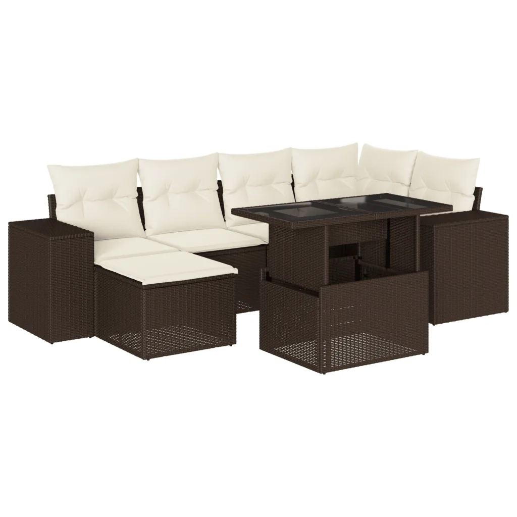 Set Divani da Giardino 7 pz con Cuscini Marrone in Polyrattan 3269313
