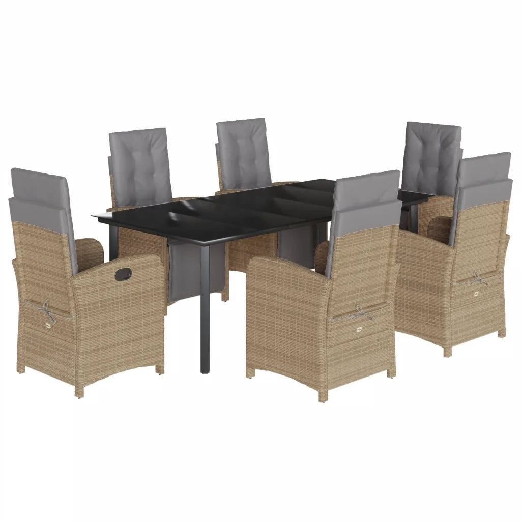 Set da Pranzo da Giardino 7 pz con Cuscini Beige in Polyrattan