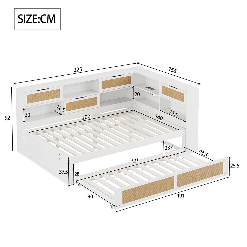 Divano letto legno - Xylo - 140x200 cm gigogne USB bianco