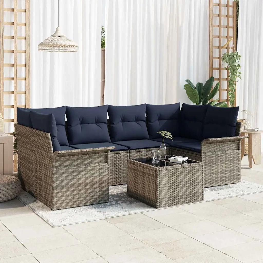 Set Divano da Giardino con cuscino 7 pcs Grigio polyrattan 3345265