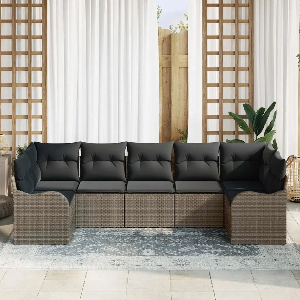 Set Divano da Giardino con cuscino 7 pcs Grigio Poly Rattan